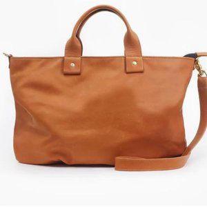 Claire V. large whiskey leather messenger bag
